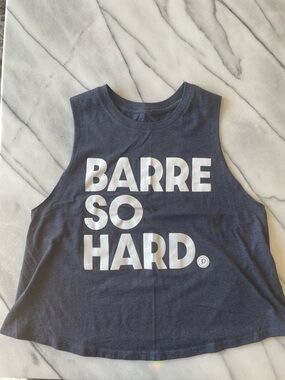 Pure Barre “BARRE SO HARD” Heathered Navy Cropped Muscle Tank NWOT